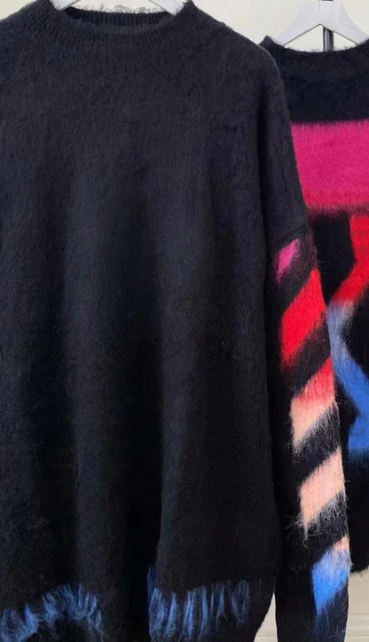 Double-headed Arrow Green Mohair Sweater For Men Women Loose Pullover Autumn Winter Jersey