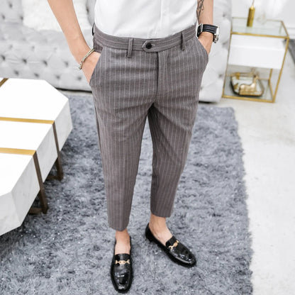 saferido Spring Formal Men's Suit Pants Fashion Casual Slim Business Dress Pants Male Wedding Party Work stripe Trousers Size 28-36