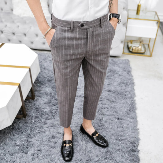 saferido Spring Formal Men's Suit Pants Fashion Casual Slim Business Dress Pants Male Wedding Party Work stripe Trousers Size 28-36