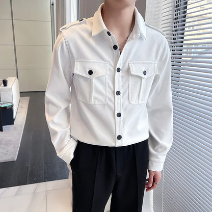 saferido Korean Style Men Spring High Quality Casual Long-sleeved Shirts/Male Slim Fit Fashion Lapel Shirt S-2XL Men Clothing