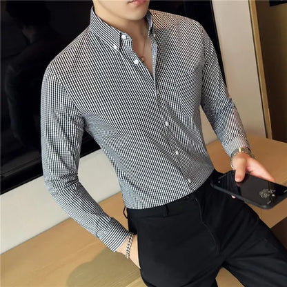 saferido  Men Spring High Quality Business Long Sleeve Shirts/Male Slim Fit Fashion Plaid Office Dress Shirts Plus Size S-4XL
