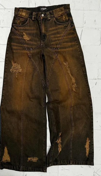 Streetwear Jeans Y2K Hip Hop Distressed Ripped Retro Baggy Jeans Pants Mens Womens New Punk Rock High Waist Wide Leg Trousers