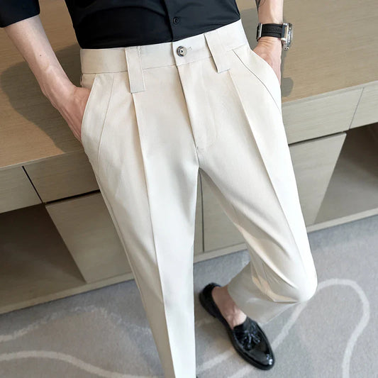 saferido Korean Style New Spring and Autumn Suit Trousers Men's Slim Casual Pants Fashion Business Brand Thin Trousers Classic Style