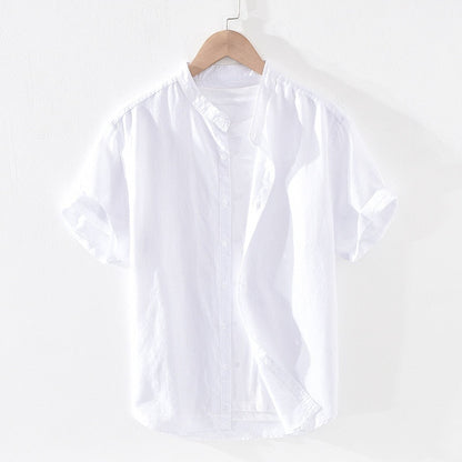 Cotton Linen Shirts For Men Casual Short Sleeve Tops Oversize Solid White Turn-Down Collar Tee Male Summer Vacation Clothing