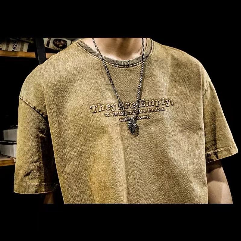 Spring Summer Thin Street Casual Vintage Korean Loose T-Shirts Pullovers Man Solid Color Handsome Round Neck Men's Clothing
