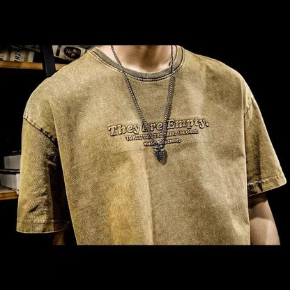 Spring Summer Thin Street Casual Vintage Korean Loose T-Shirts Pullovers Man Solid Color Handsome Round Neck Men's Clothing