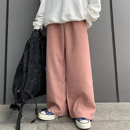 saferido Baggy Men Wide Leg Pants Korean Spring Autumn Solid Color Straight Overalls Casual Trousers Man Bottoms Y2k Clothes