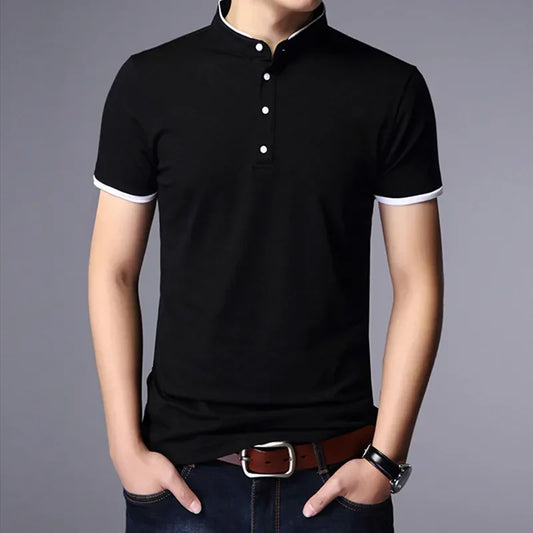 Men's Business Casual Polo Short Sleeve T-shirt Summer Comfortable and Breathable Solid Cotton Top