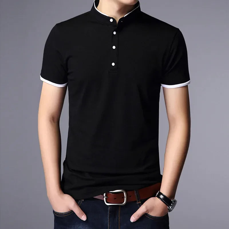 Men's Business Casual Polo Short Sleeve T-shirt Summer Comfortable and Breathable Solid Cotton Top