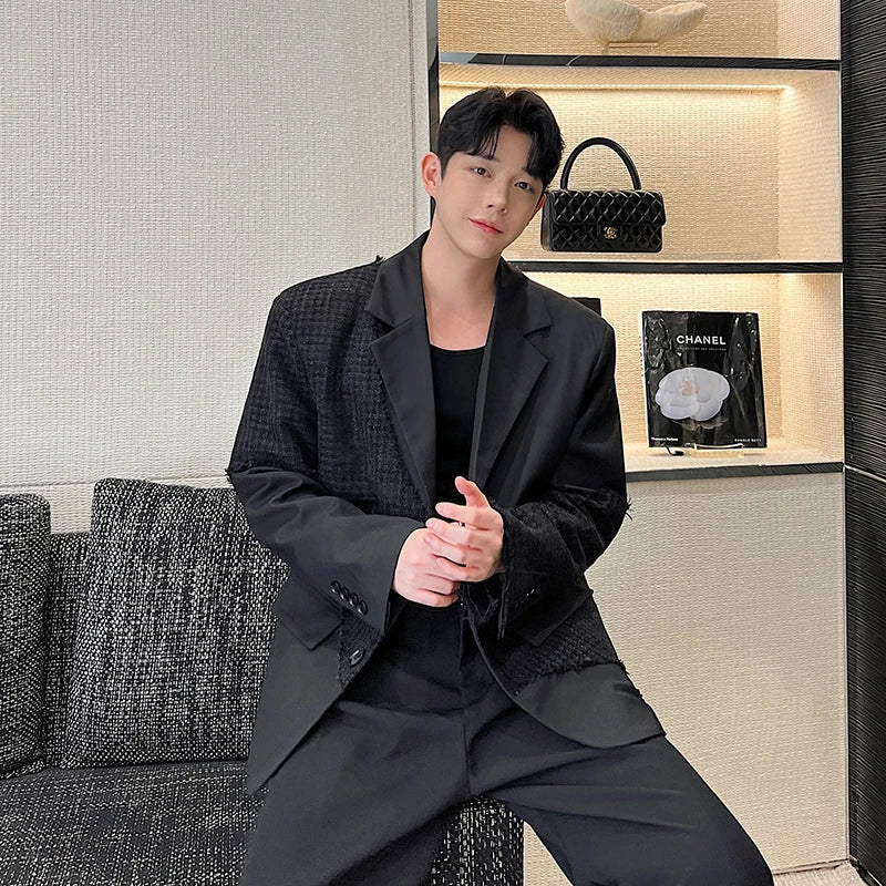 saferido Fashion Korean Spring New Men's Patchwork Tassels Suits Niche Blazers Male Casual Solid Color Shoulder Pad Lapel