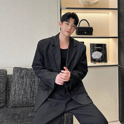 saferido Fashion Korean Spring New Men's Patchwork Tassels Suits Niche Blazers Male Casual Solid Color Shoulder Pad Lapel