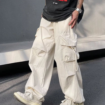 saferido Men Y2k Solid Cargo Pant Early Spring Korean Straight Oversize Casual Wide-Leg Trousers Streetwear Male Big Pockets Sweatpants