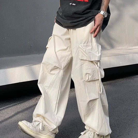 saferido Men Y2k Solid Cargo Pant Early Spring Korean Straight Oversize Casual Wide-Leg Trousers Streetwear Male Big Pockets Sweatpants