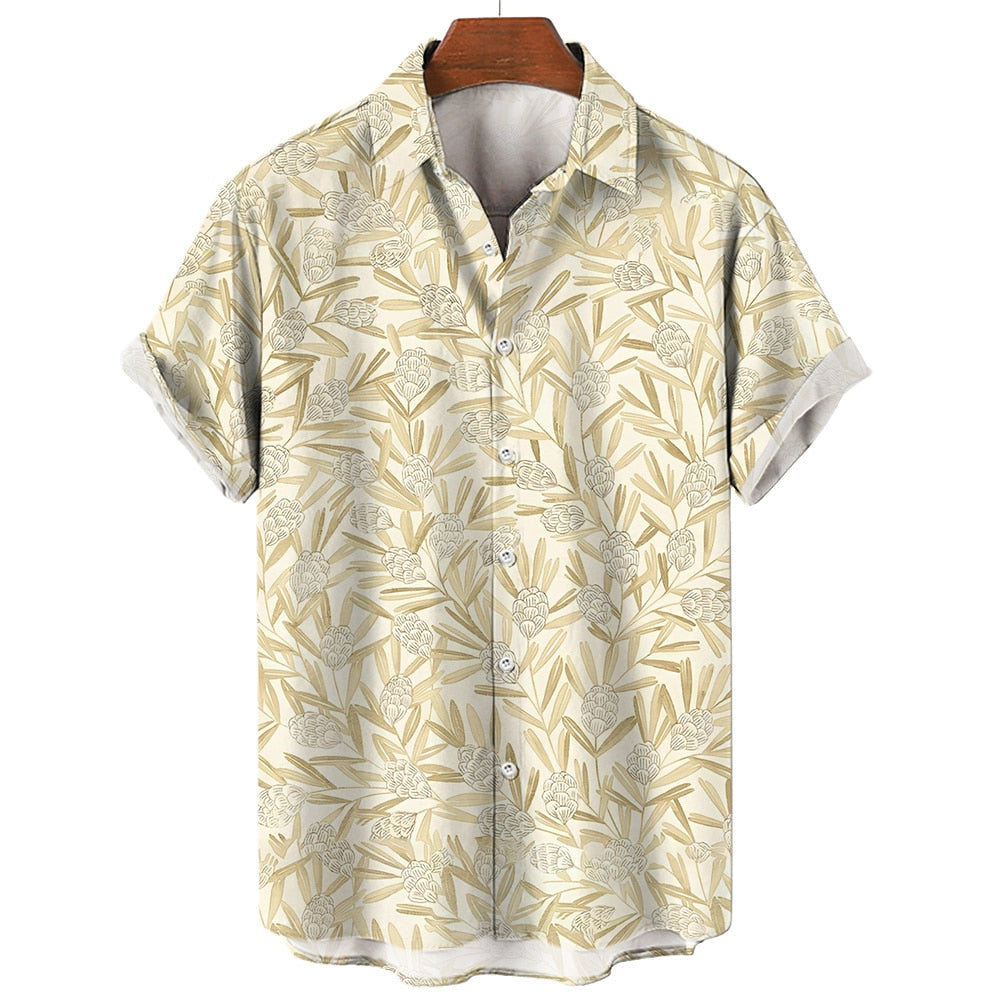 Summer Men's Clothing Plant Stripe Printing Casual Fashion Seaside Holiday Loose Short Sleeve Tops Mens Hawaii Shirts For Men