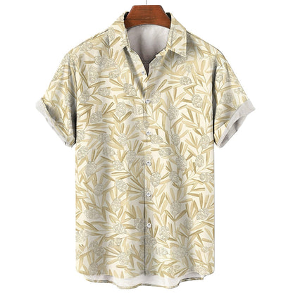 Summer Men's Clothing Plant Stripe Printing Casual Fashion Seaside Holiday Loose Short Sleeve Tops Mens Hawaii Shirts For Men