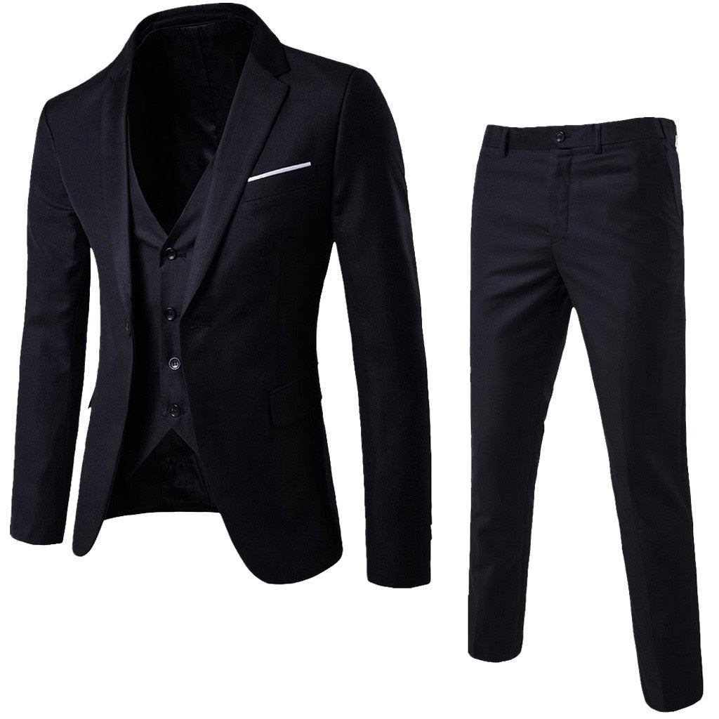 Men Blazers 3 Pieces Sets Business 2 Suits Vest Pants Blue Coats Wedding Formal Elegant Jackets Korean Luxury Free Shipping