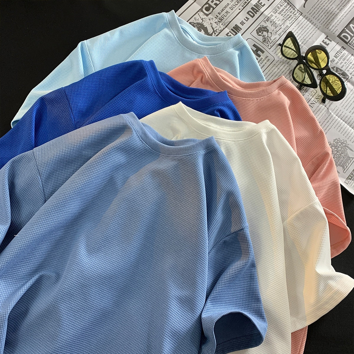 Neploha Waffle T-shirts For Men Basic Tee Casual T shirt Oversized Tops Quality Unisex Short Tshirts Tees Men Clothing