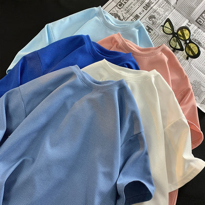 Neploha Waffle T-shirts For Men Basic Tee Casual T shirt Oversized Tops Quality Unisex Short Tshirts Tees Men Clothing