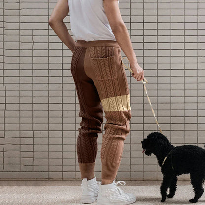 saferido Mens Color Block Casual Knitted Pants Autumn Winter Genderless Fashion Trend American Contrast Color Ribbed Cuff Trousers Unisex
