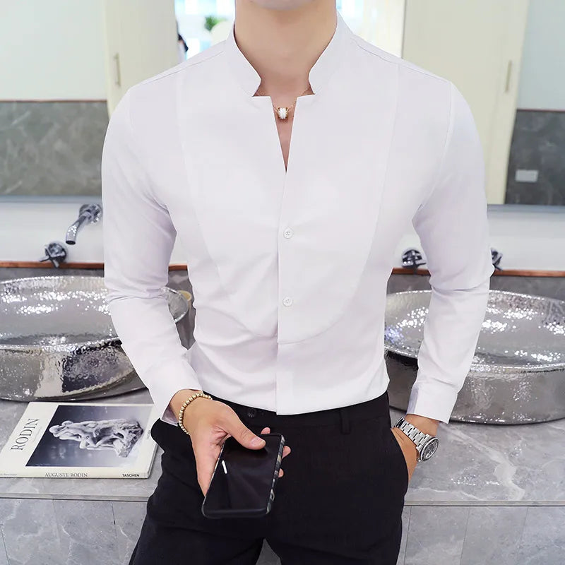saferido  New Style Male Casual Dress Spring Long Sleeve Shirts/Men's High Quality Stand Collar Business Shirts/Plus Size S-5XL