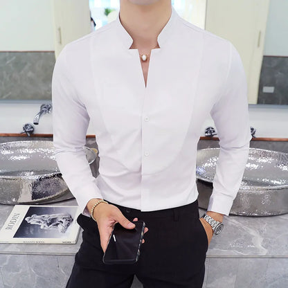 saferido  New Style Male Casual Dress Spring Long Sleeve Shirts/Men's High Quality Stand Collar Business Shirts/Plus Size S-5XL