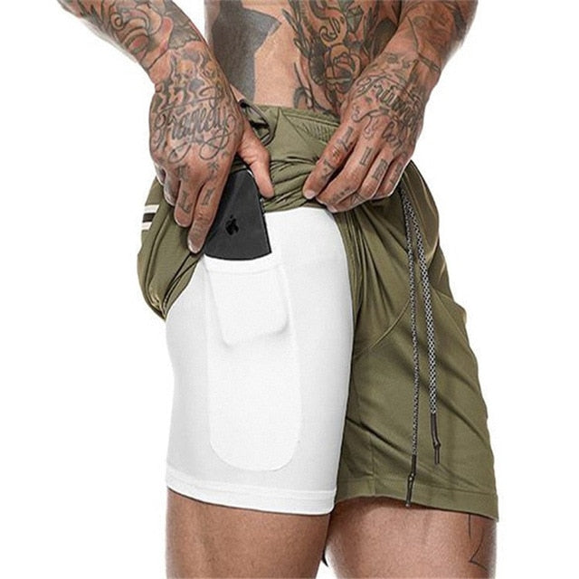Gyms Fitness Shorts Men Summer Sportswear 2 In 1 Double-deck Compression Shorts Male Tracksuits Track Joggers Short Pants
