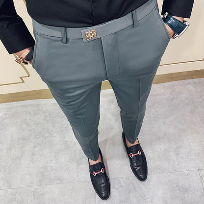 saferido  Men Gray Business Suit Pant Casual Formal Mens Dress Pants Spring Spring Pantalon Costume Slim Fit Suit Trousers 36