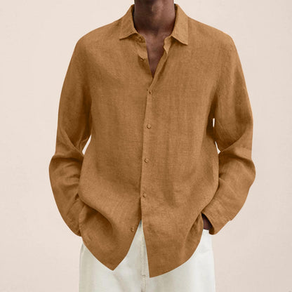 Spring Fashion Men Long Sleeve Shirt Cotton Solid Color Lapel Loose Shirt Tops Casual Handsome Men's Shirts