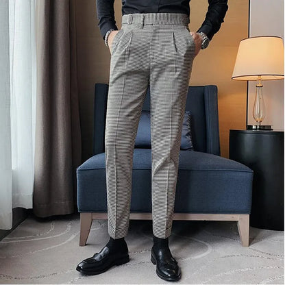 saferido  British Style Dress Suit Pant Man Plaid Suit Pant Men Designer Gentlemen Business Casual Work Pant Trousers