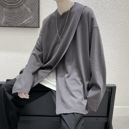 saferido men t-shirts Spring Hong Kong style long sleeve T-shirt Korean handsome loose slit top trend printing oversize man clothes