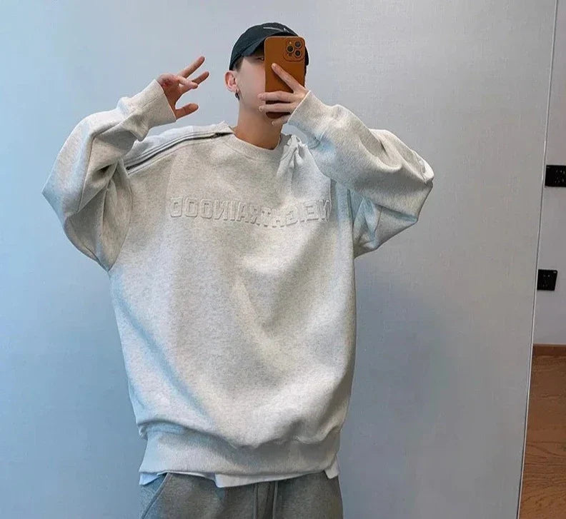 Letter Sweatshirts Men Autumn Baggy Comfortable Blocking High Street American Style Teenagers Stylish Outer Chic Zipper Design