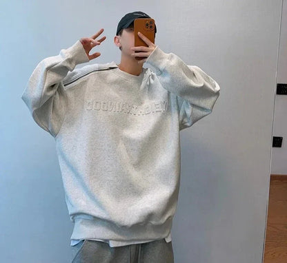 Letter Sweatshirts Men Autumn Baggy Comfortable Blocking High Street American Style Teenagers Stylish Outer Chic Zipper Design