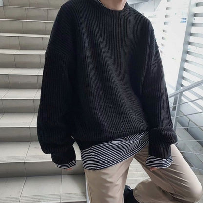 New Men's Sweater Autumn Fashion Solid Color Wool Sweater Slim Fit Men's Street Wear Men's Knitted Sweater Men's Pullover