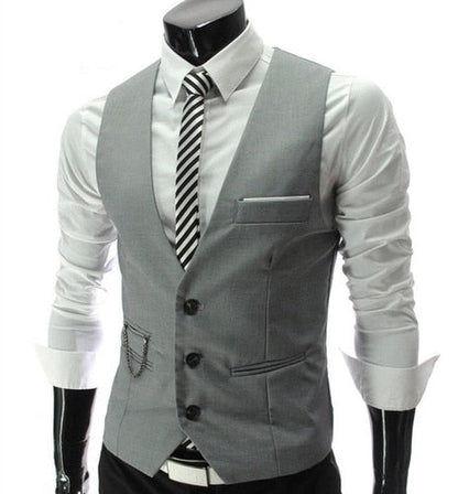 Men's Slim Fit Suit Vest Solid Color Casual Sleeveless Vintage Vest Fashion Man Black Gray Formal Businss Waistcoat Homme