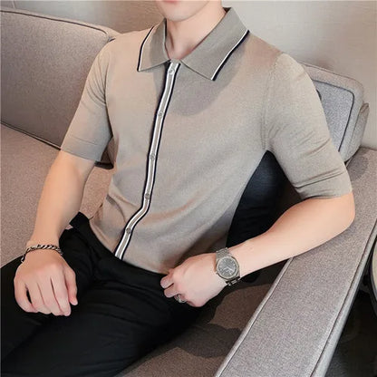 saferido British Style Brand Clothing Men High Quality Striped Patchwork Knit POLO Shirts/Male Slim Fit Fashion Knit POLO Shirt 3XL