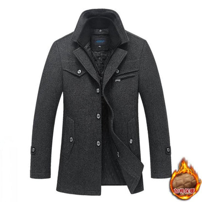 Men's Wool Jacket Winter Autumn Mens Long Windproof Wool Coat Casual Thick Slim Fit Jacket Male Overcoat