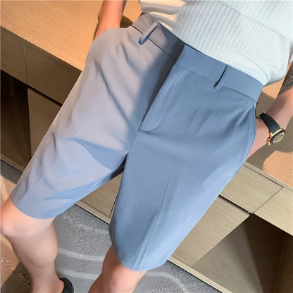 saferido British Style Men's Summer Business Leisure Shorts/Male Slim Fit Loose Suit Shorts/White Blue Black Plus Size S-2XL