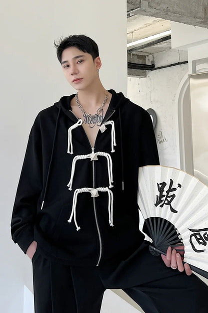 saferido Korean women Spring Autumn Color Chinese Style Hooded Sweatshirt Men's Loose Trendy Casual Zipper Coat Male Hoodies