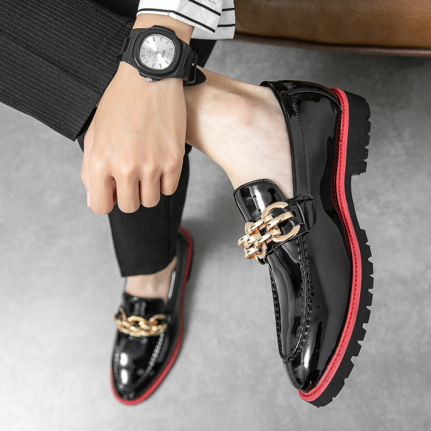 saferido Men Casual Slip-On Leather Shoes Business Casual Patent Leather Glossy Shoes Man Streetwear Fashion Wedding Dress Luxury Shoes