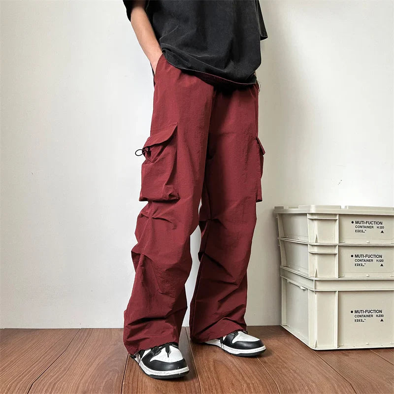 saferido Summer Thin Pants Men Fashion Pocket Cargo Pants Men Japanese Streetwear Hip-hop Loose Straight Pants Mens Oversized Trousers