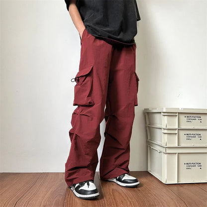saferido Summer Thin Pants Men Fashion Pocket Cargo Pants Men Japanese Streetwear Hip-hop Loose Straight Pants Mens Oversized Trousers