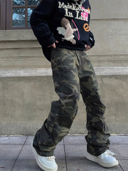 Straight Camouflage Cargo Long Pants For Men Casual Zipper Full Trousers Man Summer Autumn New Fashion Men's Clothing