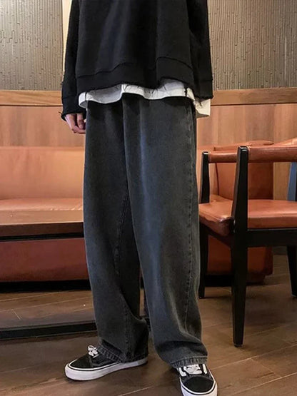 saferido Men Hip Hop Loose Straight Pants Early Spring Korean Fashion Casual Straight Oversize Wide-Leg Trousers Male Baggy Washed Pant