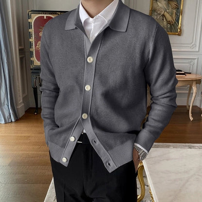 saferido       Spring  Men's Pure  Lapel Knitted Sweater  Collar Daily Casual Long Sleeve with Button Solid Korean Style Tops