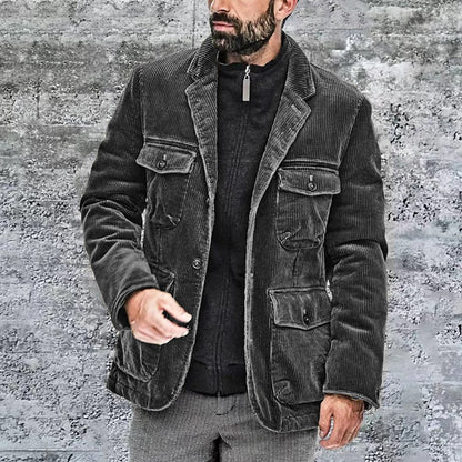 Clothing New Corduroy Pockets Coat Men's Winter Top Plus Velvet Thickened Large Size Button Up Jacket For Men