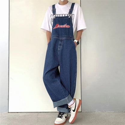 saferido Loose Printed Letters Jeans Blue Overalls Men's Oversize Casual Hiphop Straight Wide-leg Pants Four Seasons Work Denim Trousers