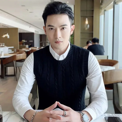 Knit Sweater Male Solid Color Sleeveless Plain Men's Clothing Blue Vest Waistcoat Jumpers Plus Size Best Selling Products