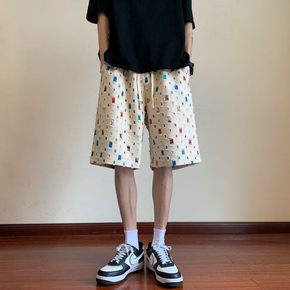 Men's Clothing Fashion Loose High Waist Patchwork Man Summer Lacing Printing Handsome Pockets Sports Comfortable Casual Shorts