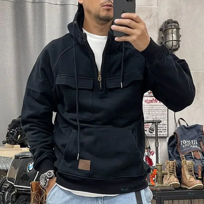 saferido Male Clothes 90s Vintage Hoodies Sweatshirt for Men Half Zip Green Aesthetic Hooded Cheap Harajuku Fashion Winter Loose New in S