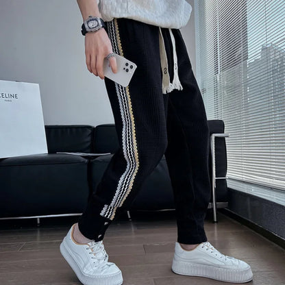 saferido Male Sweat Pants Sport Grey Track Trousers Slim Sweatpants for Men Stripe Jogger Athletic Korean Style New Items in Stylish Y2k